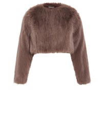 City Chic - Plus size Angelica Faux Fur Crop Jacket - truffle