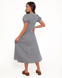 Petal & Pup - Ilyana Short Sleeve Maxi Dress - Navy Gingham