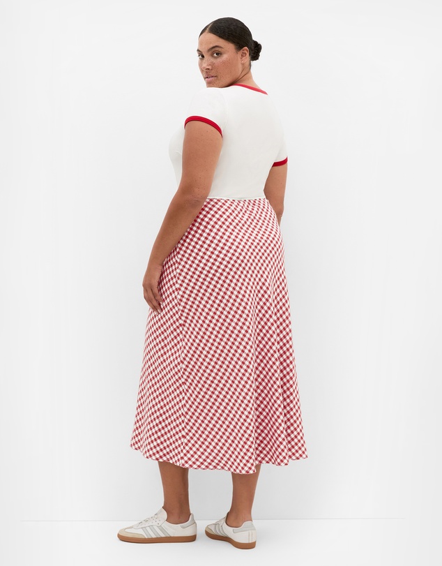 City Chic - Plus size Western Gingham Midi Skirt - rust