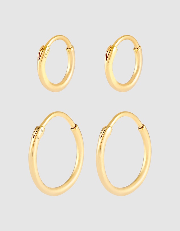 Kuzzoi - ICONIC EXCLUSIVE - Earrings Creole Set Duo Basic in 925 Sterling Silver Gold Plated
