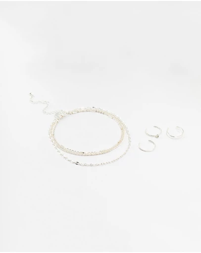 Lovisa - Silver Dumbell Anklet & Toe Rings Set