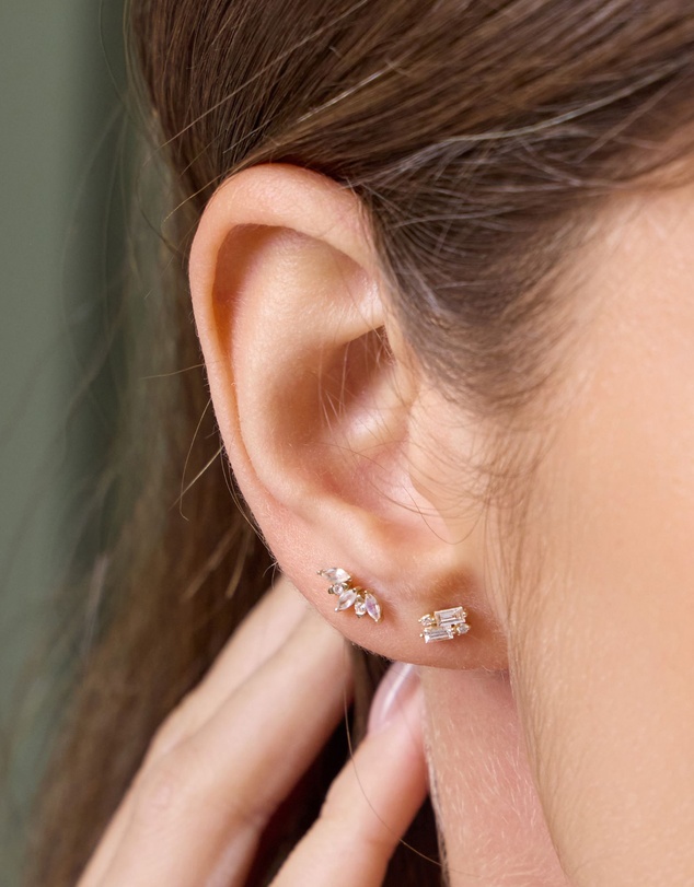 Wanderlust + Co - Baguette Diamond 14K Solid Gold Flat Back Earring