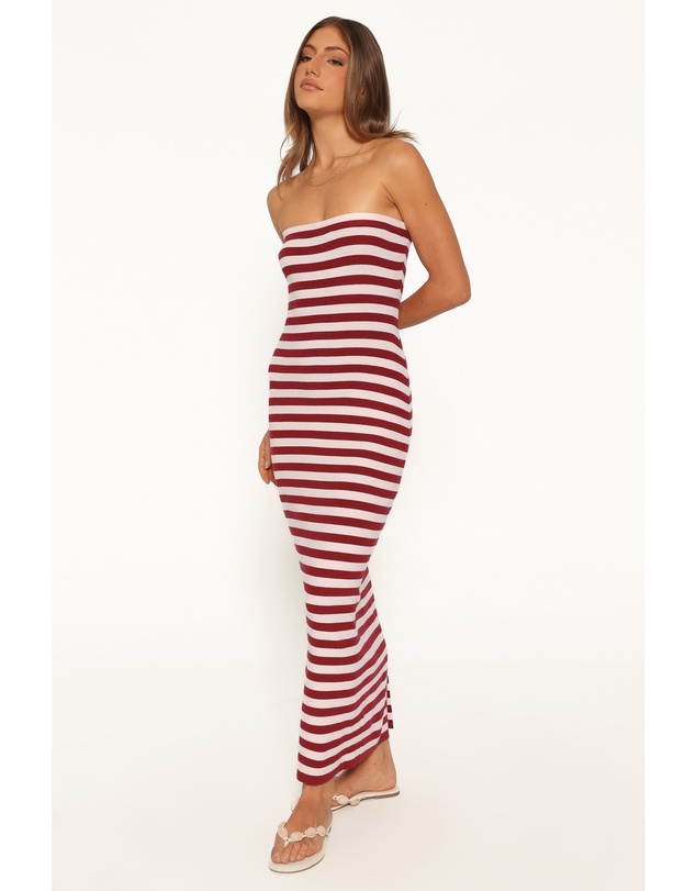Petal & Pup - Latoya Strapless Midi Dress - Pink Burgundy Stripe