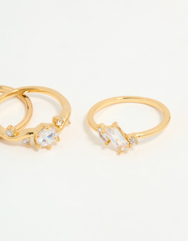 Lovisa - Gold Plated Cubic Zirconia Leaf Marquise Rings 4-Pack