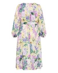 City Chic - Plus size Anastasia Hydrangea Print Wrap Maxi Dress - lemon