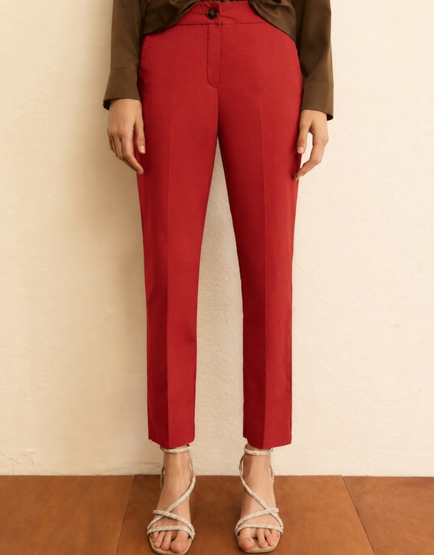 Emme - Geranium Red Stretch Cotton Trousers