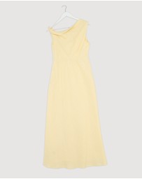 Revibe - Repaired AERE Fia Linen Draped Off Shoulder Maxi Dress - AU 12