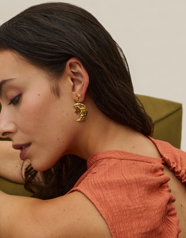Ottoman Hands - Crescent Moon Drop Earrings