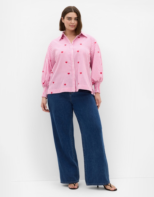 City Chic - Stripe Heart Print Cotton Shirt