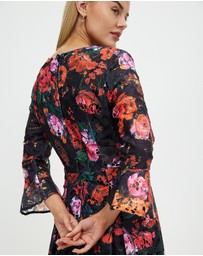 Pink Ruby - Night Flower Bell Sleeve Dress