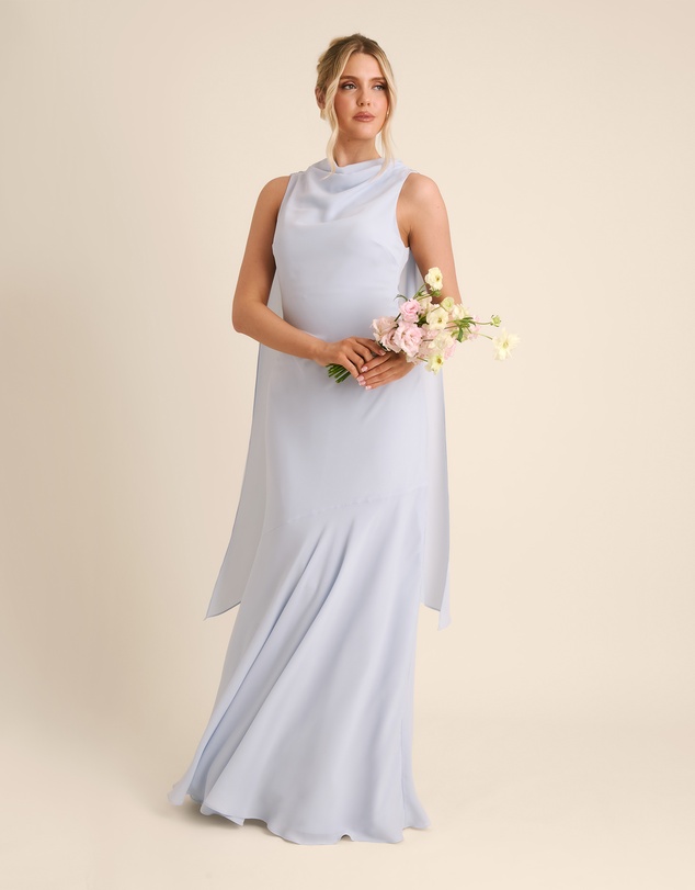 Six Stories - High Cowl Neck Drape Chiffon Bridesmaid Dress