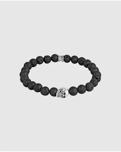Kuzzoi - ICONIC EXCLUSIVE - Lava Bead Bracelet with Skull in 925 Sterling Silver