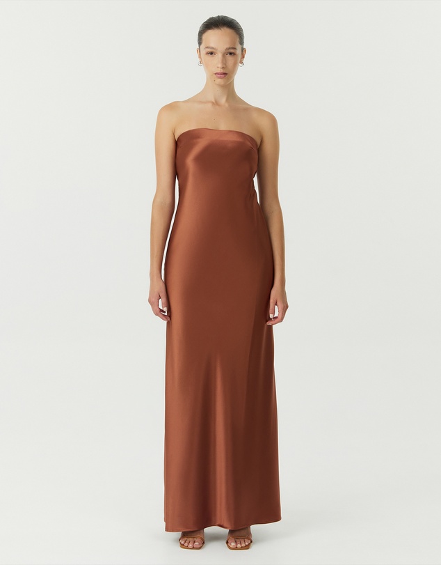 Third Form - Satin Tie Back Strapless Maxi Dress