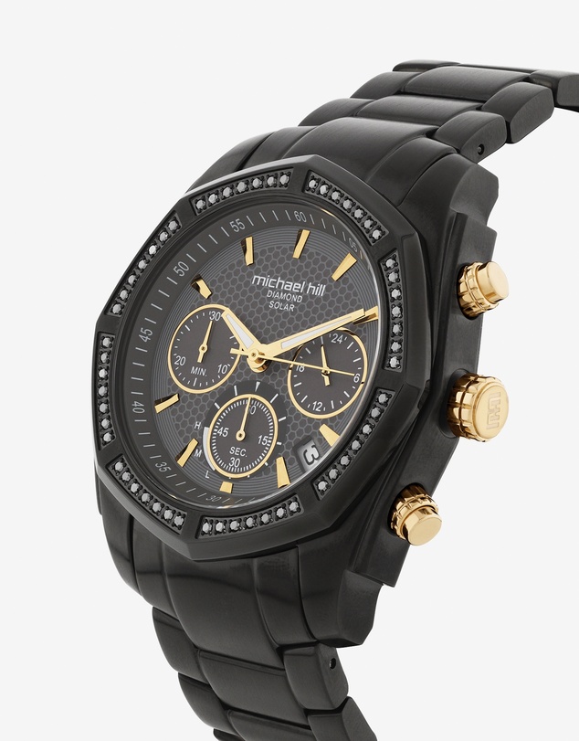 Michael Hill - Men's Solar Chronograph Watch with 1/2 Carat TW of Diamonds in Black & Gold Tone Stainless Steel