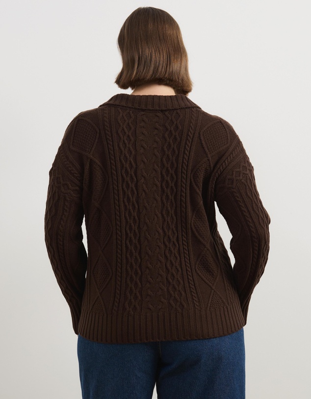 Atmos&Here Curvy - Faye Cable Knit Pullover With Collar