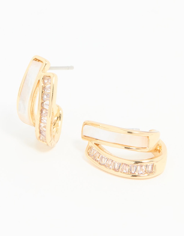 Lovisa - Gold Plated Cubic Zirconia & Mother Of Pearl Jacket Earrings
