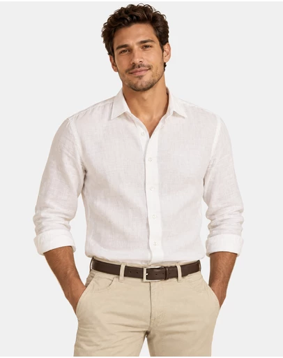 Henry Bucks - HENRY SARTORIAL Linen Classic Fit Shirt WHITE