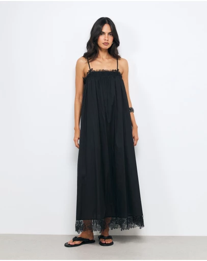 AERE - Mara Cotton Voile Trim Maxi Dress