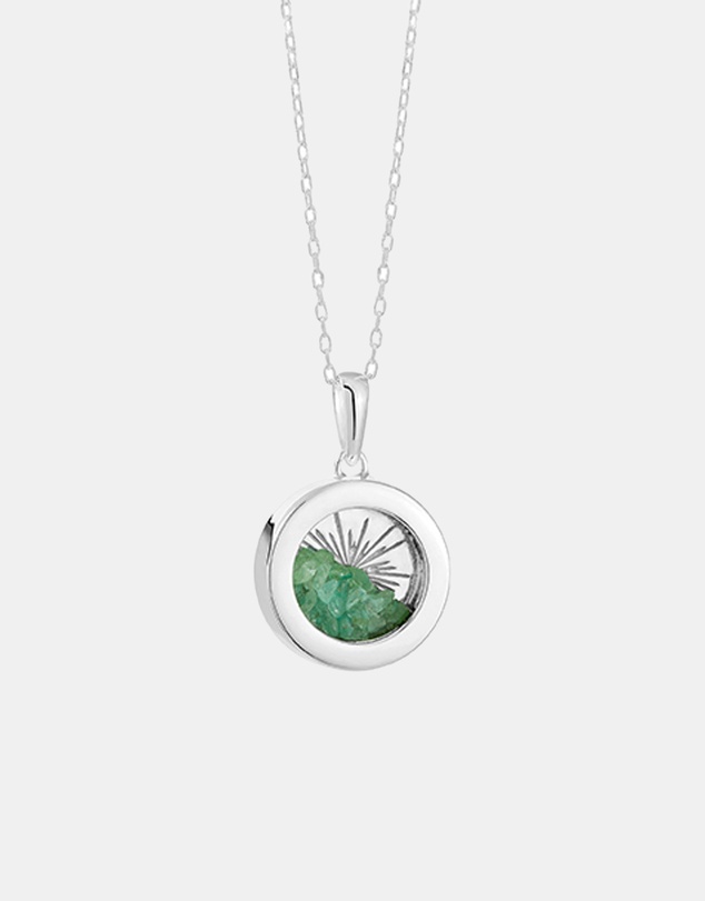 Rachel Jackson - Small Deco Sun Amulet Emerald Birthstone Silver Emerald Necklace (Prosperity & Love)