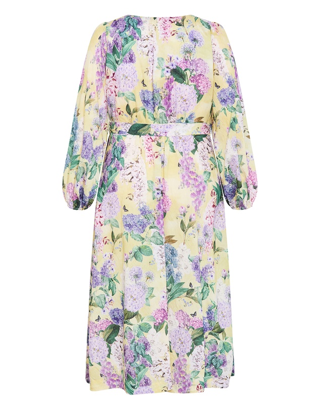 City Chic - Plus size Anastasia Hydrangea Print Wrap Maxi Dress - lemon