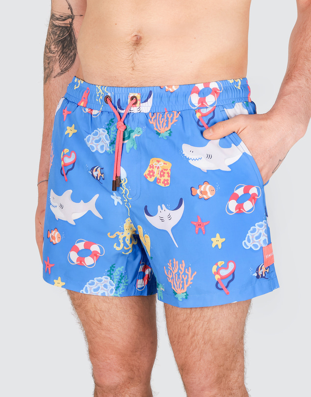 Skwosh - Great Barrier Reef Men's Eco Swim Shorts in Blue