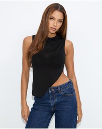 Dazie - Frankie Sheer High Neck Asymmetrical Top