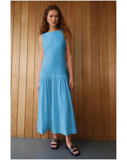 NEXT - Sleeveless Drop Waist 100% Cotton Crew Neck Midi Dress