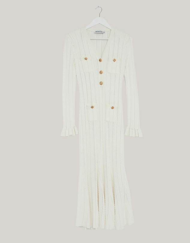 Revibe - Repaired Self Portrait Pointelle Knit Midi Dress - AU 10