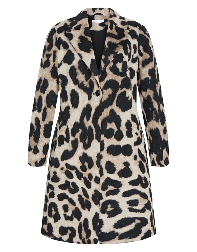 City Chic - Charlotte Leopard Print Melton Coat