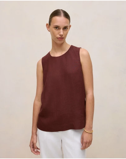Trenery - Delave Linen Shell Tank in Espresso