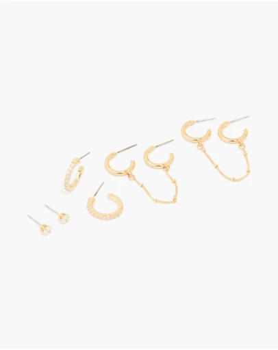 Lovisa - Gold Plated Brass Cubic Zirconia Hoop & Chain Earrings 3-Pack