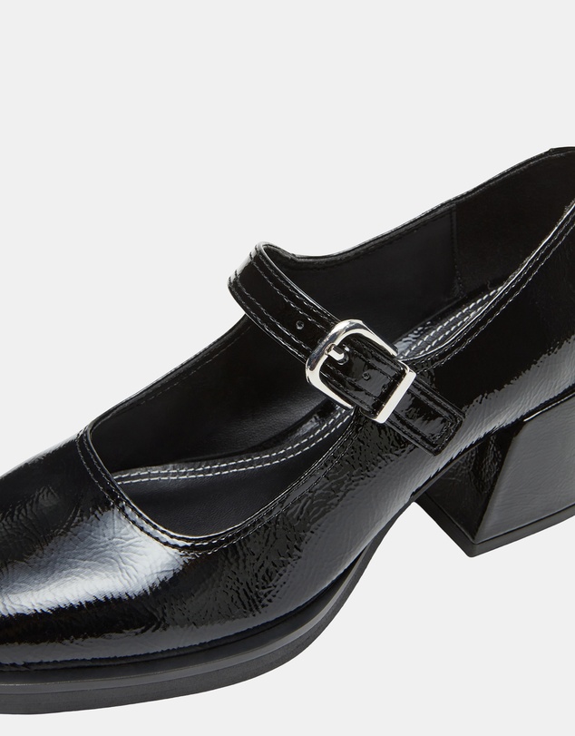 Steve Madden - Lisbon Black Crinkle Patent Mary Jane Loafers