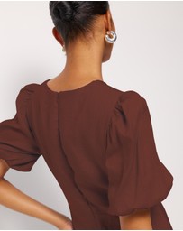 AERE - Elowen Linen Puff Sleeve Midi Dress