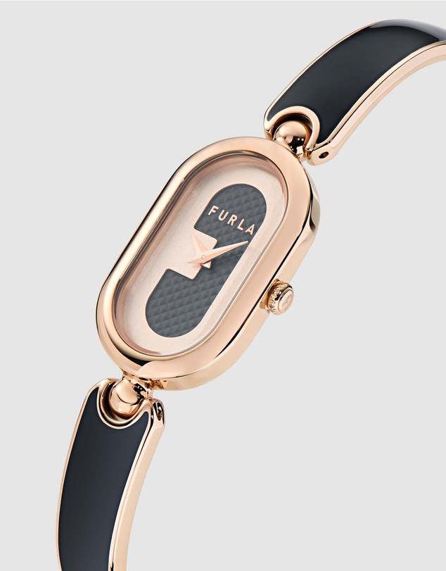 Furla - Ooh Rose Gold-Tone 19mm Black Enamel Bangle Watch