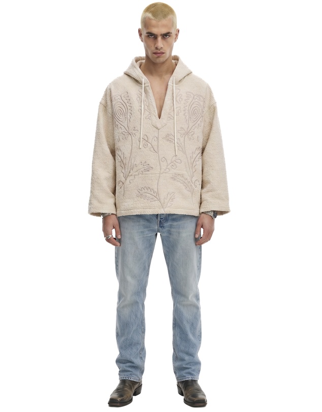 THE TALES - Textured Flower Embroidered Hooded Jacket