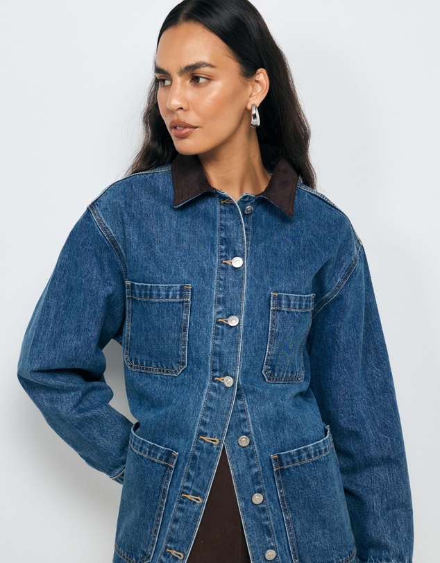AERE - Denim Contrast Collar Jacket