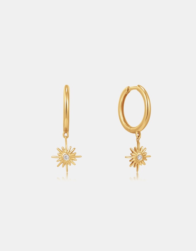 Ania Haie - Ania Haie 14kt Gold Natural Diamond Sunburst Huggie Hoop Earrings
