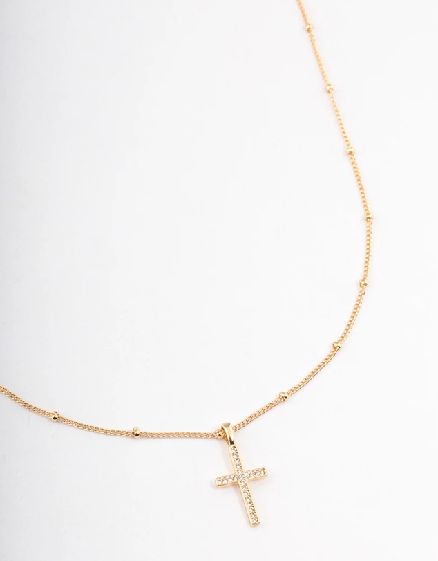 Lovisa - Gold Plated Brass Cubic Zirconia Paved Cross Necklace