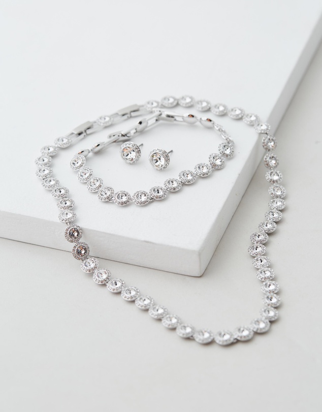 Swarovski - Una Angelic set, Round cut, White, Rhodium plated