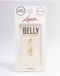 Lovisa - Gold Plated Titanium Cubic Zirconia Flower Pear Threadless Belly Bar