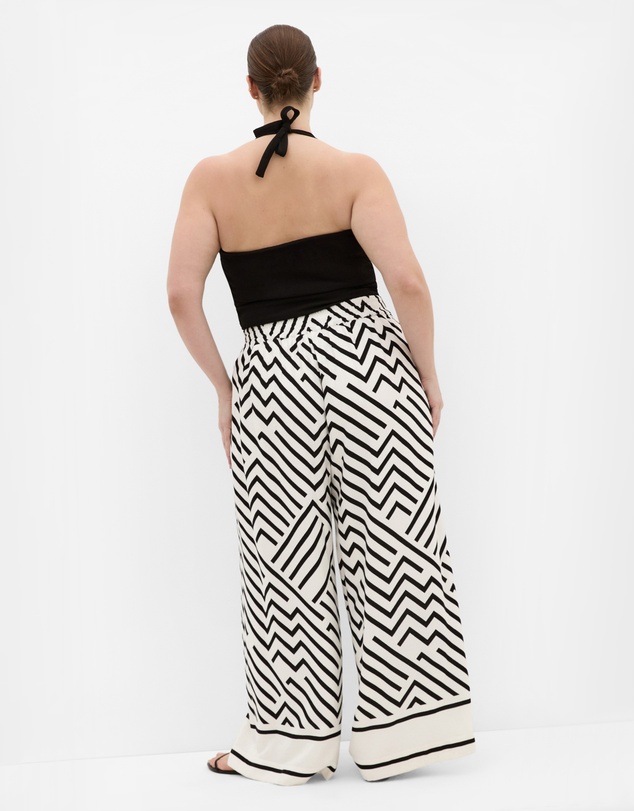 City Chic - Plus size Linear Border Print Wide Leg Pant - ivory