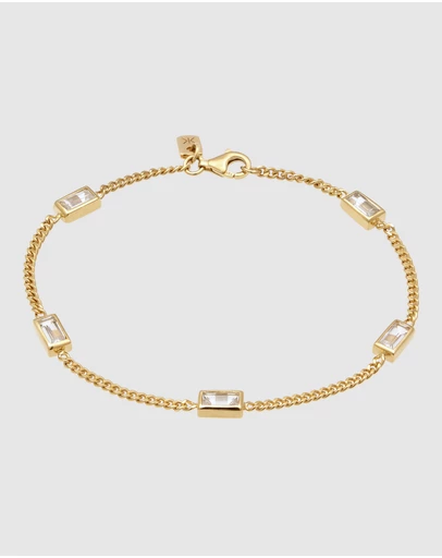 Kuzzoi - ICONIC EXCLUSIVE - Bracelet Male Rectangle Topaz White 925 Sterling Silver Gold Plated