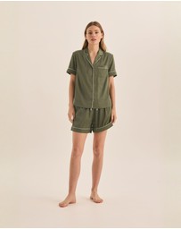Gingerlilly - Sonia Olive Satin Short PJ Set