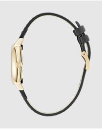 Furla - Easy Shape Yellow Gold-Tone Black Leather Strap Watch