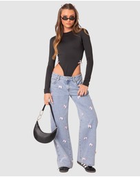 EDIKTED - Lucille Low Rise Satin Bow Jeans