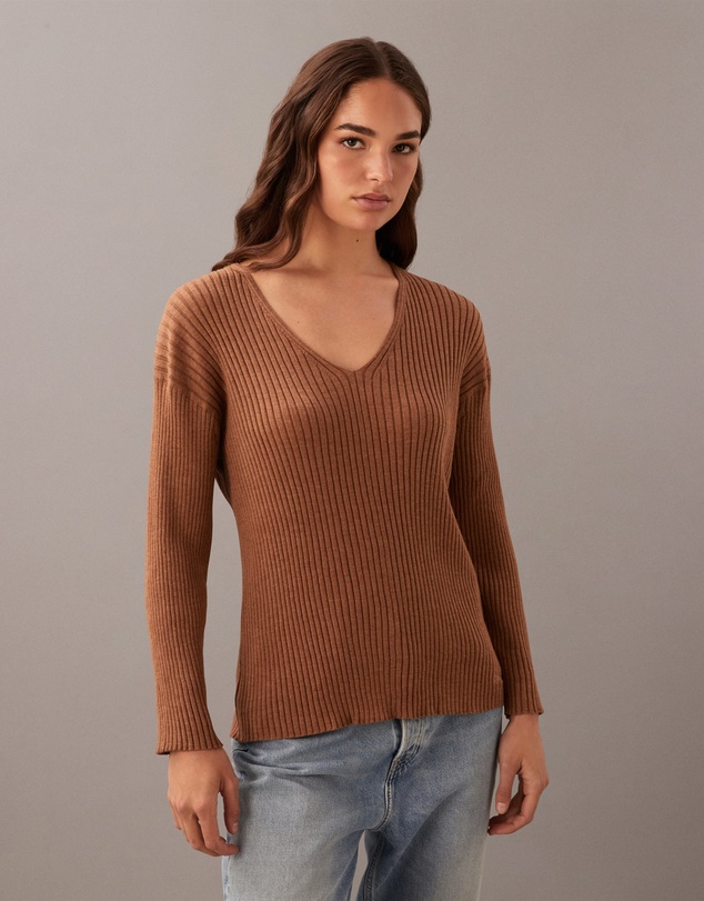 Calvin Klein - Rib V-Neck Long Sleeve Top