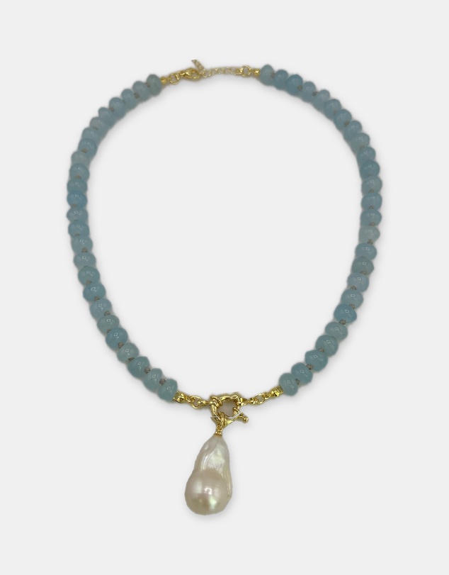 Izoa - Philippa Baroque Pearl Drop Necklace Blue