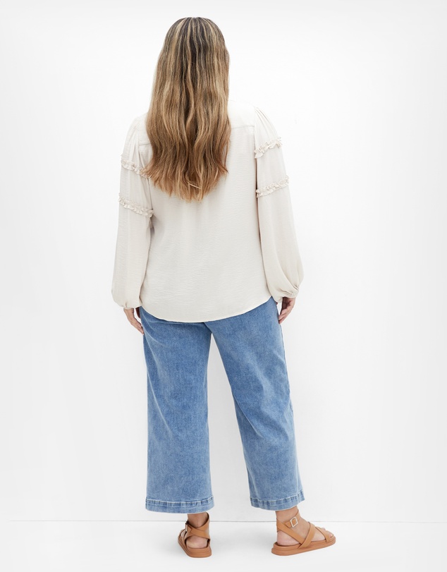 City Chic - Plus size Drama Queen Long Sleeve Shirt - porcelain