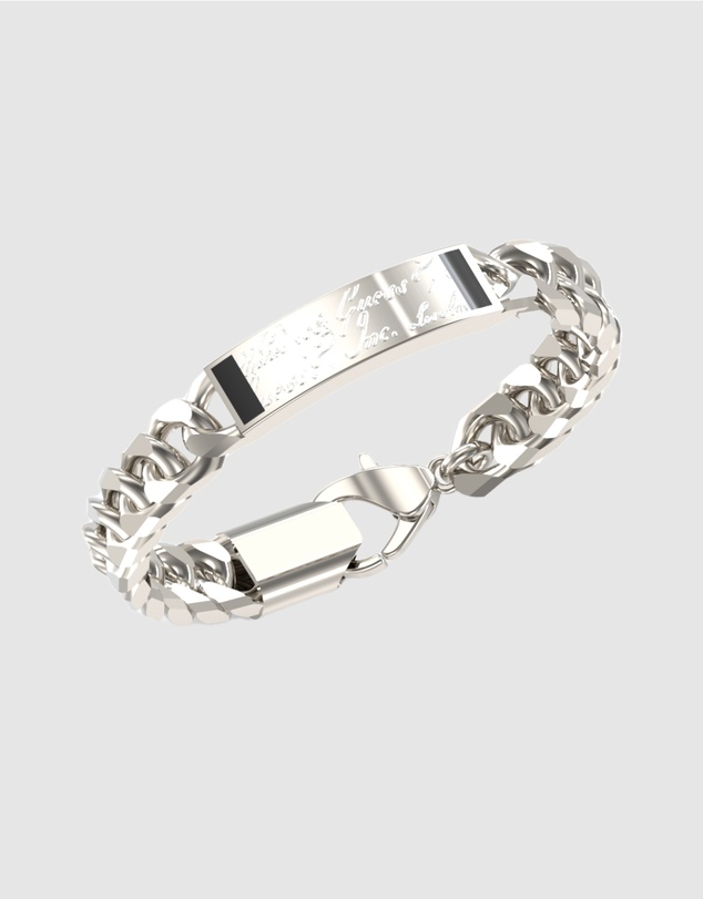 GUESS - Silver-Tone Script Onyx Signet Bracelet