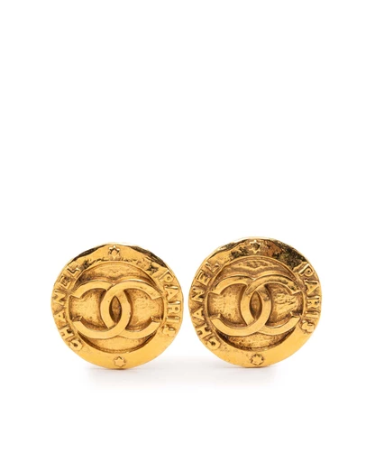 Pre-Loved by Azura Reborn - Pre-Loved Gold Plated CC Round 31 Rue Cambon Clip on Earrings